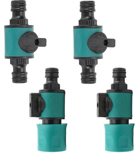 4 Stück Gartenschlauch Anschluss mit Absperrventil, robustem ABS Schlauchverbinder zur Wasserhahn Wasserschläuche Schnellverbinder, Schlauchkupplung 1/2 Zoll, Gartenschlauch Verbinder Set