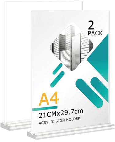 Soserkouer Tischaufsteller A4,glasklarer T-Ständer Hochformat Acryl A4Werbeaufsteller,ischaufsteller für Werbung, Hochzeit Restaurant BüRo Cafe, Fotorahmen(2 StüCk )