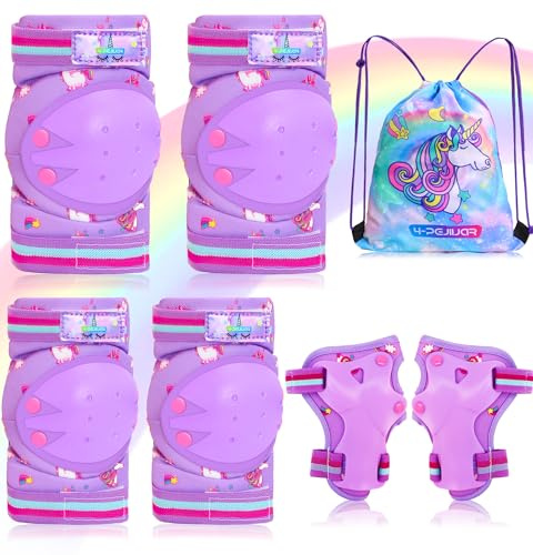 Licorne Protection Roller Enfant Fille Genouillères pour Enfants Equipement de Protection avec Sac de Transport pour Scooters Vélos Inline Skates Skateboard