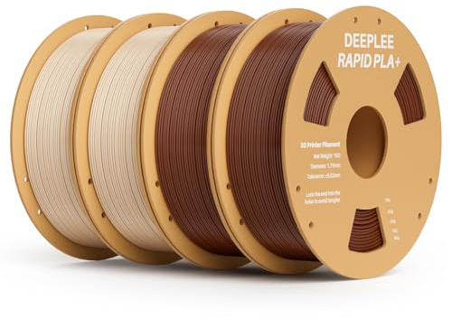 DEEPLEE Filamento PLA+ Rapido 1.75 mm, Alta Velocità Fino a 600 mm/s, 2×Marrone + 2×Beige (4×1 kg), Precisione ±0.02 mm per Stampanti 3D FDM