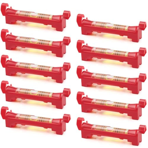 Funngy Schnurwasserwaage,10 PCS Profi Schnurwasserwaage Mini 75mm Rot aus ABS Schnurlinien-Richtwaage Wasserwaage Schnur Set für Maurerarbeiten Klempnerarbeiten Rinnenarbeiten