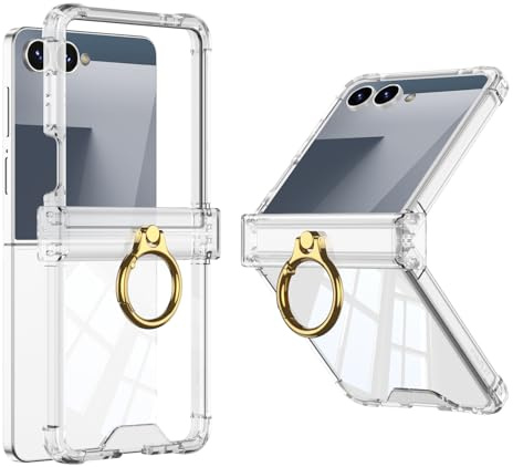 COQUE fodral till Samsung Flip 7 fodral, stötfångare, transparent skyddsfodral med [roterande ring] [gångjärnsskydd] airbag anti-fall telefonfodral för Samsung Galaxy Z Flip 7 5G-Clear