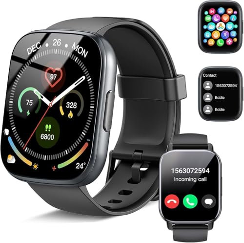 Reloj Inteligente Hombre Mujer, 1.95 Smartwatch con Llamadas Bluetooth, 110+ Modos Deportivos Pulsera con HD Pantalla Táctil, Podómetro, Monitor de Sueño, Impermeable IP68 para Android iOS Negro frío