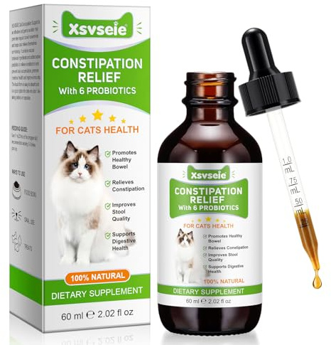 Förstoppning Reltf för katter, 100 % naturlig behandling av förstoppning hos katter med 6 probiotika, avföringsmjukgörare, laxermedel, främjar matsmältning och tarmhälsa, 60 ml