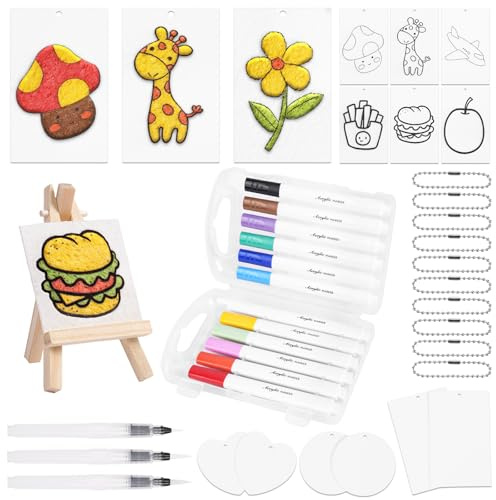 AOOTE Magic Puffy Painting Set, 38PCS Puffy Popcorn Draw Texture Painting Kit, Éponge Magique pour Dessin 3D, Kit Papier Peinture Texture Mousse Magique avec Papier, Stylo, Chaîne, Chevalet