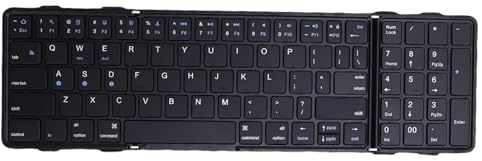 Lazmin112 Clavier sans Fil Pliable, 82 Touches avec Pavé Numérique, 3 Canaux, Coque Arrière en PU, Clavier BT Portable Rechargeable, pour Affaires, Voyages, Téléphones, Tablettes