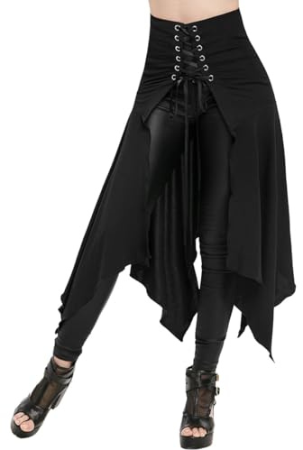 TINAYAUE Women's Renaissance Skirt Medieval Strappy Corset Skirt Asymmetrical High Low Hem Midi Skirts Gothic Steampunk Dress Pirate Costume Halloween Outfit (UK, Alpha, 3XL, Regular, Regular, Black)