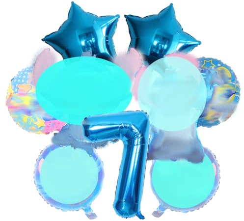 Blaue Cartoon-Thema-Geburtstagsparty-Dekoration, 7 Jahr kinder Geburtstagsdeko ballons set, Enthält Runde, Zahlen, Pentagramm, Ballon mit Zeichentrickfigur, Für Jungen und Mädchen Party Deko