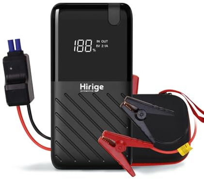 Hirige P080S 800A Peak Car Jump Starter - Batería de litio de 12 V, caja de arranque portátil con cables de arranque y linterna de 3 modos