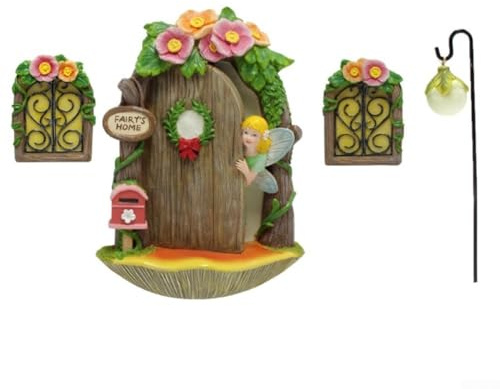 Miniatura in resina con fata dei fiori, cassetta delle lettere per porte e finestre, decorazione artistica da giardino con illuminazione luminosa per aggiungere fascino e atmosfera stravaganti