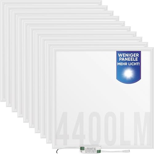 LECOM 10x LED Panel 62x62 Neutralweiß 4000K 4400lm Rasterleuchte Sehr Hell | LED Deckenpanaele für Rasterdecke. Ultra flach – 9 mm. Perfekt für Büros, Schulen, Kliniken, Praxen, Showrooms, Einzelhandel.