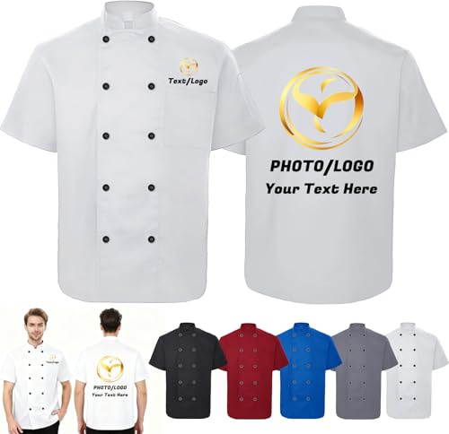 Veste de Chef Personnalisée Hommes Femmes Chemise de Chef à Manches Courtes Personnalisable avec Logo et Texte (XS-3XL)