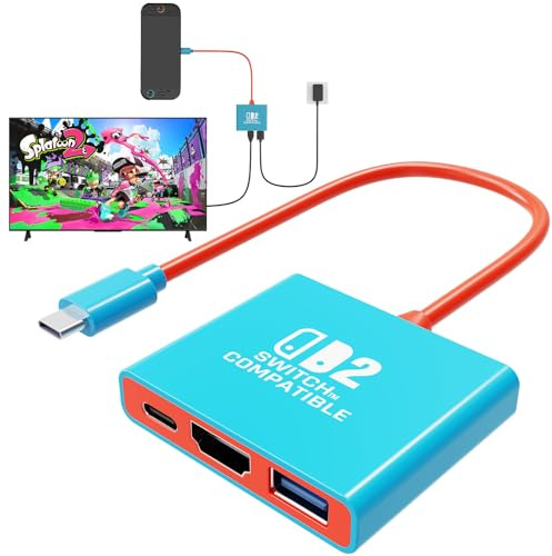 Switch 2 Dock, Replacement for Official NS2 Dock Support 4K/60HZ Switch 2 TV Mode Compatible NS2, Travel Portable NS2 Docking Station with HDMI2.0 Output/PD 100W/USB3.0 Port