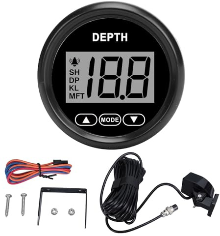 AOWINHIT Boat Depth Gauge LCD Digital Display 328ft Depth Indication Yachts Fishing Vessels (81000245 Black Dial Black Bezel)