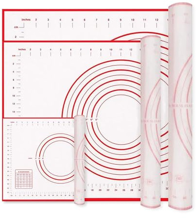 Silikon-Backmatte,3-Teilige Antihaftbeschichtete Teigrollmatte | 3-teilige Silikon-Backmatte antihaftbeschichtet – lebensmittelecht mit Maßangaben, für Pizza, Kuchen & Arbeitsfläche