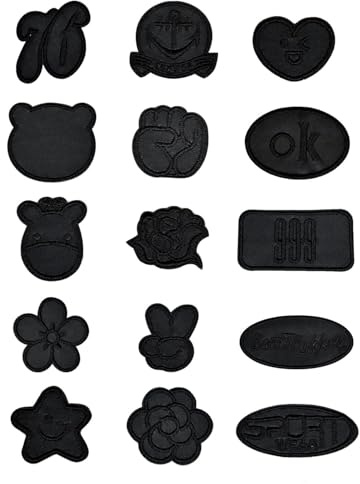 UYRVAPE 15 piezas apliques bordados negros, parches de tela bordada para planchar, parches para planchar o coser para ropa, sombrero, jeans