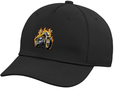 Cool Motorbike Burning Flames Motorcycle Rider Men Women Adjustable Printed Baseball Hat, Black