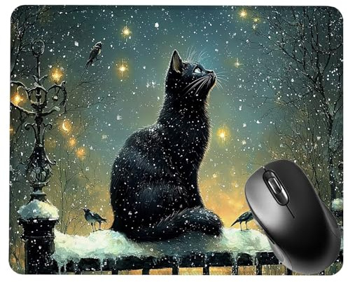 Alfombrilla Ratón Gaming, Mouse Pad, con Base de Goma Antideslizante, Superficie Impermeable, Bordes Cosidos, Compatible con Ratones Láser y Ópticos Portátil, 29x24x0.3cm Black Cat Animal S0F-283