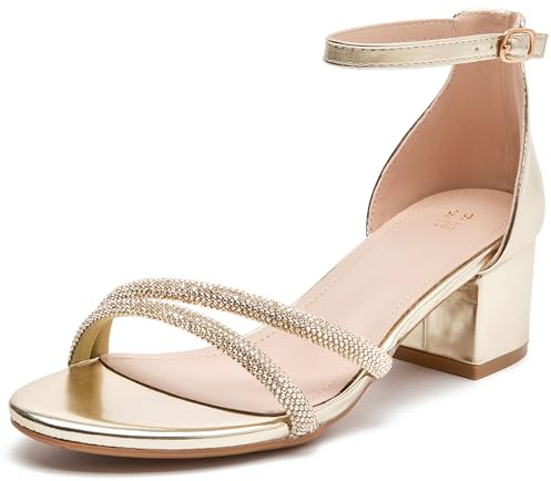 WUIWUIYU Sandales Femme Été Confortable Talon Bloc Bout Ouvert Mode Glitter Chaussures de Mariage Double Bride Escarpins de soirée 5cm