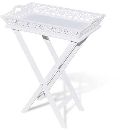hliofuir Tavolino con vassoio pieghevole, 57 x 37 x 11 cm, in legno di pino MDF, bianco, salvaspazio, per soggiorno, balcone, corridoio