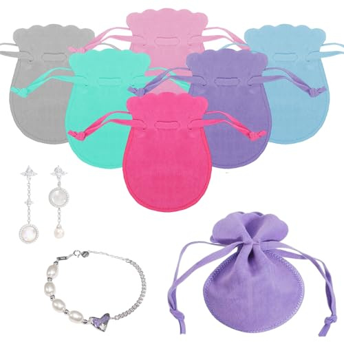 NZVQH 6 Stück Samttaschen, Kalebasse Schmuckbeutel, Mehrfarbige Samt Geschenktüten mit Kordelzug für Kleine Gegenstände, Elegante Taschen für Hochzeit, Party, Valentinstag und Jubiläum, 7 x 9cm