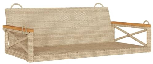 Mhdvray Hängebank aus Poly Rattan, Beige 109x62x40 cm, Schaukelbank für Außenbereich mit Stahlrahmen, Gartenbank zum Aufhängen für Terrasse und Balkon