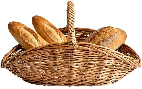 Cestino per il pane in , 37 x 23 x 6 cm, vassoio ovale in tessuto, con manico, grandi cestini da portata, per raccogliere verdure, fiori, bancone, decorazione, picnic, cucina, tavolo
