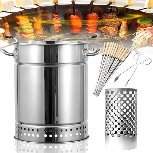 barril asador de carne Parrilla de barbacoa de barril de carbón ahumador, estufa colgante de barbacoa Vertical, barril de malla de parrilla de barbacoa de acero inoxidable (Large (30 skewers))