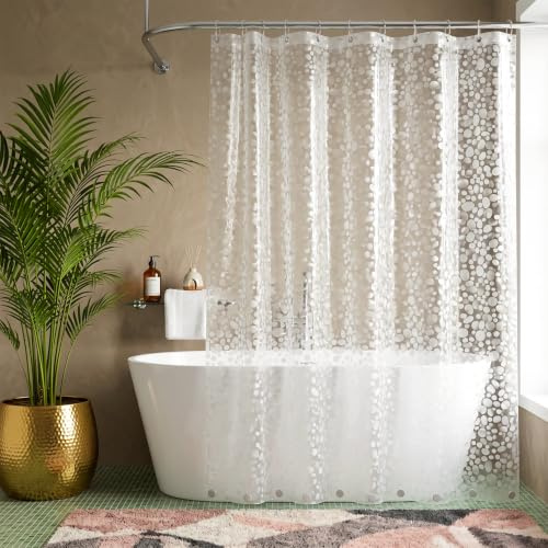 VIROSA Dotted Clear Shower Curtain 180 x 180cm – Anti Mould & Mildew Resistant Waterproof Bath Curtain, Water Repellent PEVA Shower Screen with Reinforced Header & Rustproof Hooks for Bathroom