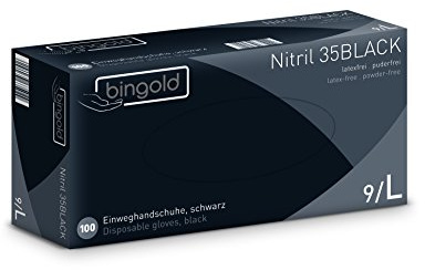 Einmalhandschuhe Nitril 35BLACK, schwarze Nitrilhandschuhe, Größe L, 10x100-er Pack | Puderfreie Einweghandschuhe für Tattoo, Gastronomie & Werkstatt, reißfeste Hygiene Schutzhandschuhe aus Kautschuk