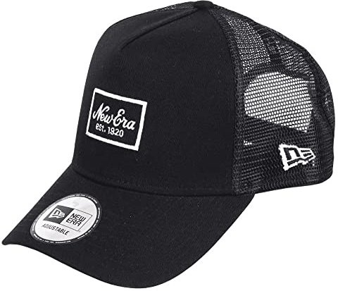 New Era Script Patch Black A-Frame Adjustable Trucker Cap - One-Size