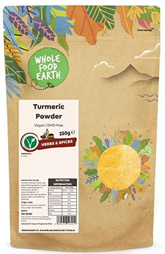 Wholefood Earth - Turmeric Powder 250g - Vegan - GMO Free - Rich in Cucumin