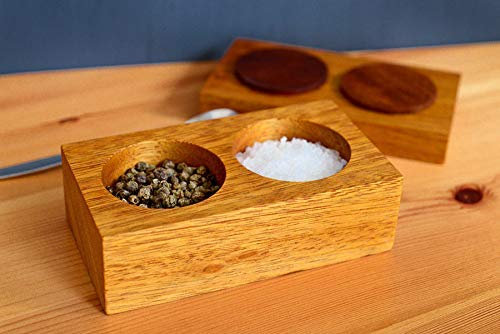Hardwood Salt and Pepper Pinch pots with lid, handmade from repurposed, eco-friendly Iroko. Salt Pig, Salt Cellar. Seasoning pots.