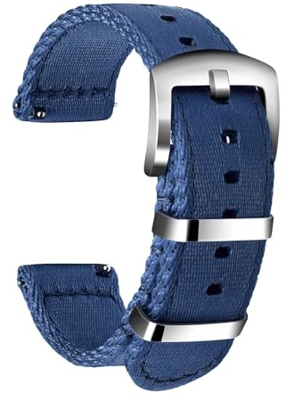 ULLCHRO Unisex Nylon Armband mit Edelstahl Silberne Schnalle (20mm, Navy Blau)