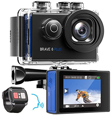 AKASO Action Cam 4K30FPS 20MP WiFi Actionkamera mit Touchscreen EIS 4X Zoom Fernbedienung 40m Unterwasserkamera mit 2X 1350mAh Akkus und Helmzubehör Kit