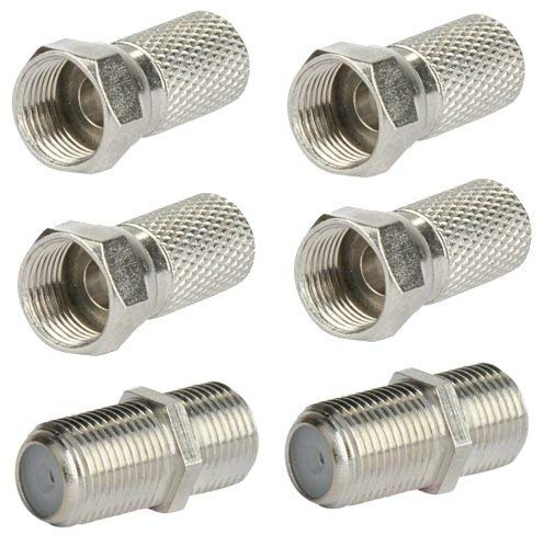 4X F-Stecker 7mm + 2X F-Verbinder Sat Kupplung Buchse/Buchse
