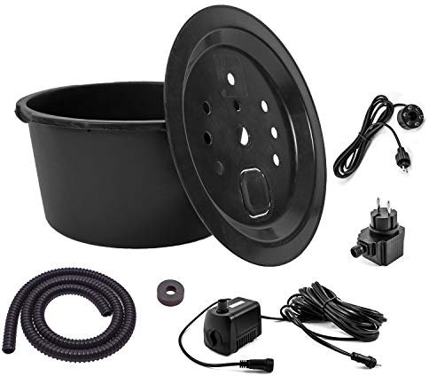 CLGarden Set Springbrunnenpumpe SP1 mit 90l Becken GFK Abdeckung PE Wasserbehälter Springbrunnenbecken Gartenbrunnen DIY LED Beleuchtung 12V Pumpe