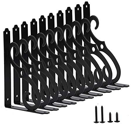 HOME MASTER HARDWARE 10 Pack Decorative Shelf Brackets 8 inch Wall Mounted Floating Shelf Bracket for DIY Open Shelving L Shape Rustic Iron Metal Corner Brace Shelf Supporter with Screws Black