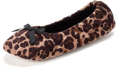 Dearfoams Women's Layla Ballerina with Suede Outsole Slipper, Leopard, 5/6 UK
