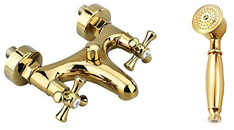 Vetrineinrete® Rubinetto per bagno miscelatore doppio comando lavabo bidet vasca doccia in ottone oro lucido (Vasca) A75