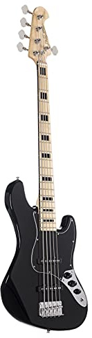 J & D E-Bass, Bass Gitarre mit 5 Saiten und Erle Korpus, JB Bass mit 2 Single Coil Tonabnehmern und passiver Elektronik, 1975 5-String BK Black