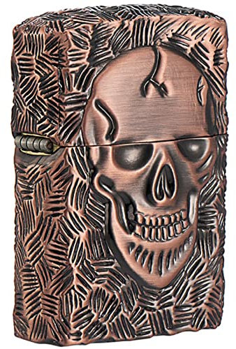 DONGCY Schädel Kerosin Altmodische Feuerzeuge Winddicht Stabfeuerzeug Soft Flame Kerosin Gasanzünder Nachfüllbar für Sammlung Outdoor Dekoratives Geschenk Metall,Brown