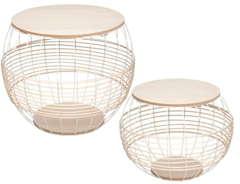 Atmosphera - Set aus 2 Couchtischen - Metall & Rattan - weiß - Weiß