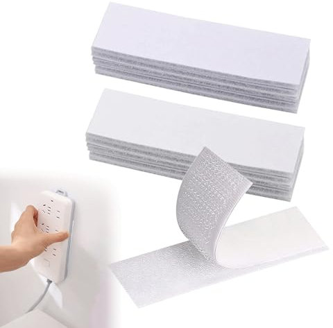 IRYNA 20Pcs Double Sided Sticky Pads Heavy Duty White Hook and Loop Strip Tape Self Adhesive Sticky Back Fastening Tape for Walls Floor Plastics Glasses Metals(3x10cm)