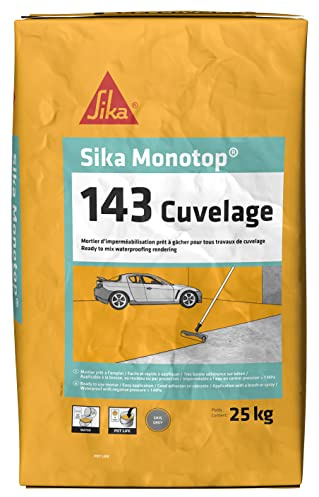 SIKA - Mortier d'imperméabilisation pour travaux de cuvelage - Sika Monotop 143 Cuvelage - Imperméable - Facile à appliquer - Protège les ouvrages contre la pression d'eau - Gris - 25kg