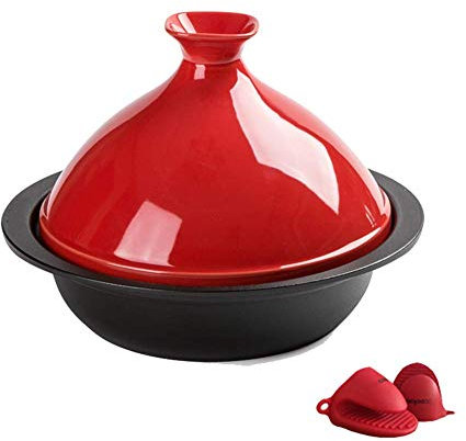 Casserole Plats avec Couvercles 24Cm Tajine De Cuisson sans Plomb, Tajine Pot Casserole en Céramique (Rouge)