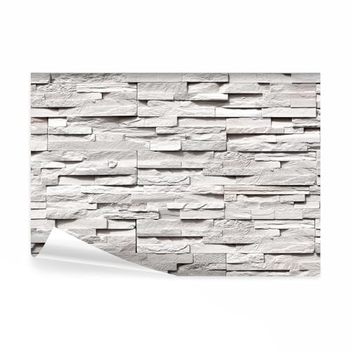 decomonkey Fototapete selbstklebend Steine 3D Optik, 343x256 cm, Steinwand | Ziegel, Grau, Küche, Büro, Flur, Selbstklebende, Tapeten, Wand, Fototapeten, Tapete, Wandtapete, klebend, Klebefolie, Deko