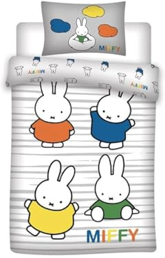 Oeko-Tex Miffy Minnie Maus Baby Bettwäsche-Set 100% Baumwolle, Größe: Einzelbett, 2 Stück, Rosa, Cartoon-Muster, Reißverschluss, Wendbar, Geburtstag, Alle Jahreszeiten