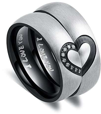 ANAZOZ Partnerringe Edelstahl, Trauringe 6mm Puzzle-Herz mit Gravur I Love You Hochzeit Ring Frau