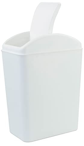 Qskely 20 L Plastic Kitchen Swing Top Bin, Swing Lid Trash Bin, White, F